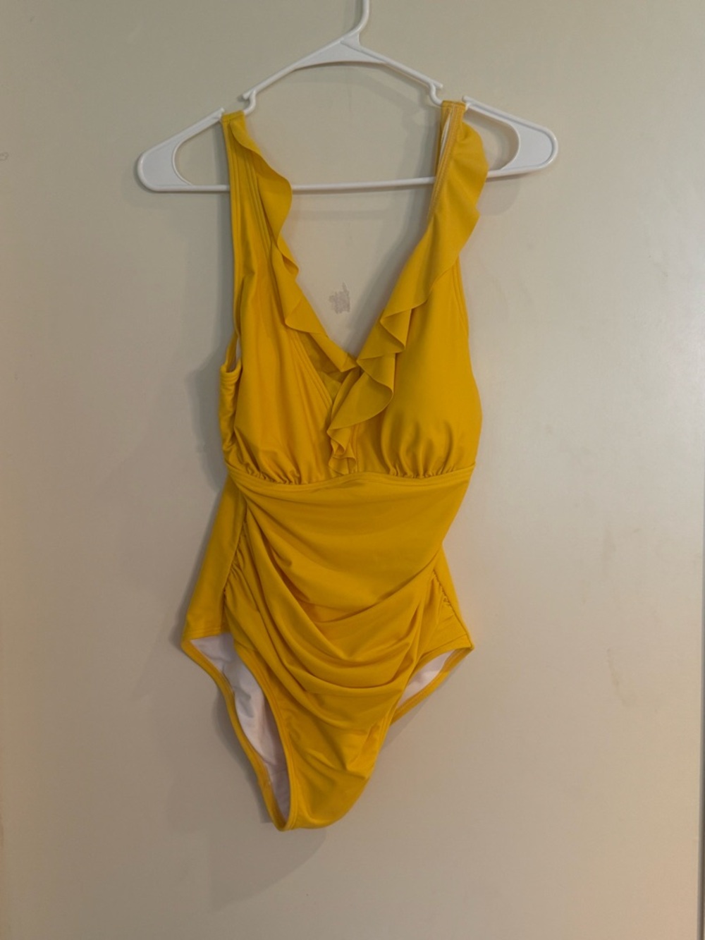 DKNY Bright Yellow One-Piece Swimwear with Gold Logo Plate
